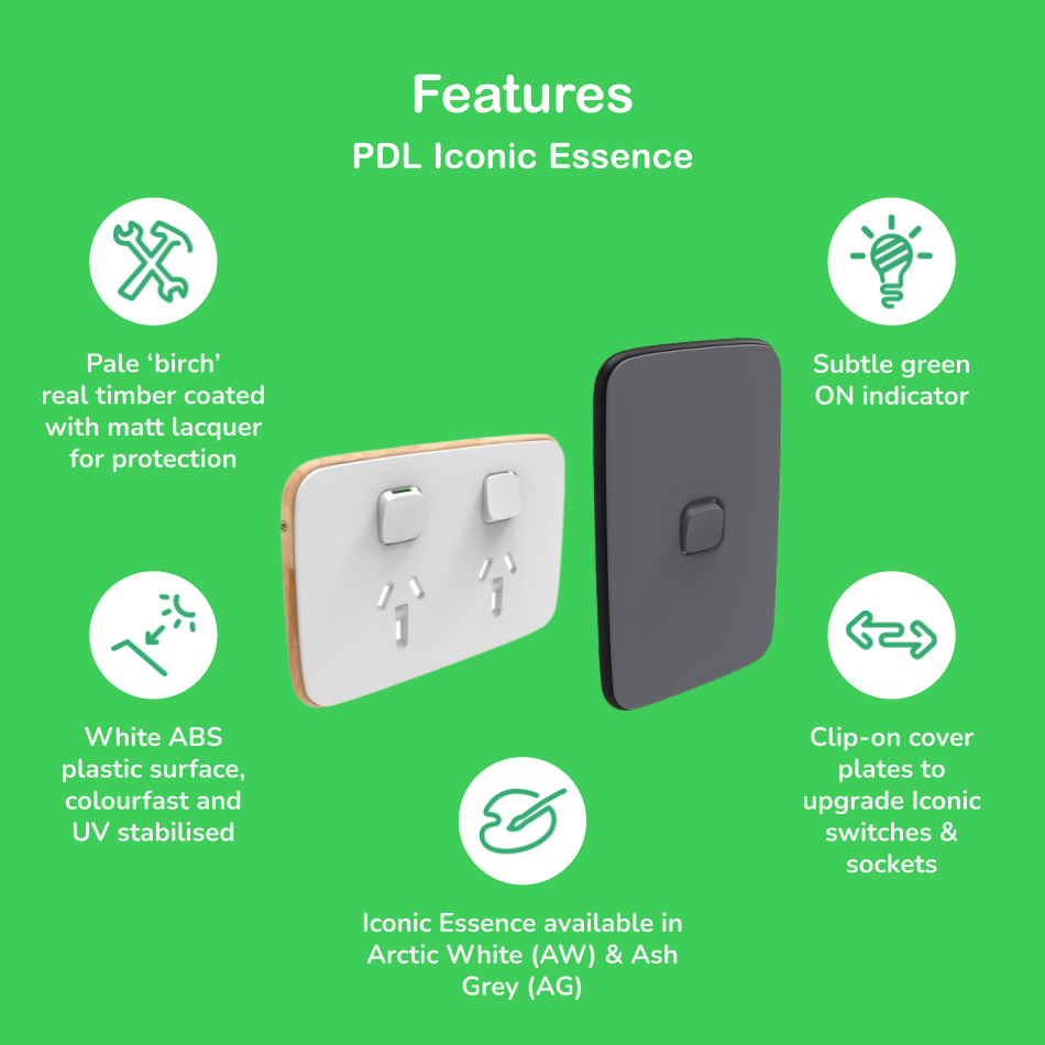 Bundle - PDL Iconic Essence Switches & Sockets Ash Grey